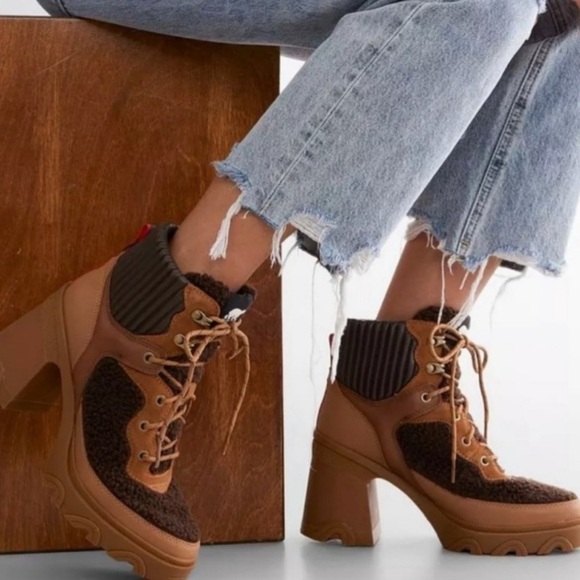 SOREL Women's Brex Cozy Mixed-Media Lace-Up Ankle Booties Blackend Brown Sz 7 - Picture 2 of 11